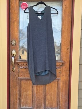Helmet Lange Sleeveless V-Neck High-Low Tunic  in Dark Green/ Charcoal Gray